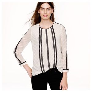 J Crew Lace Trim Swiss Dot Button Back Blouse 6